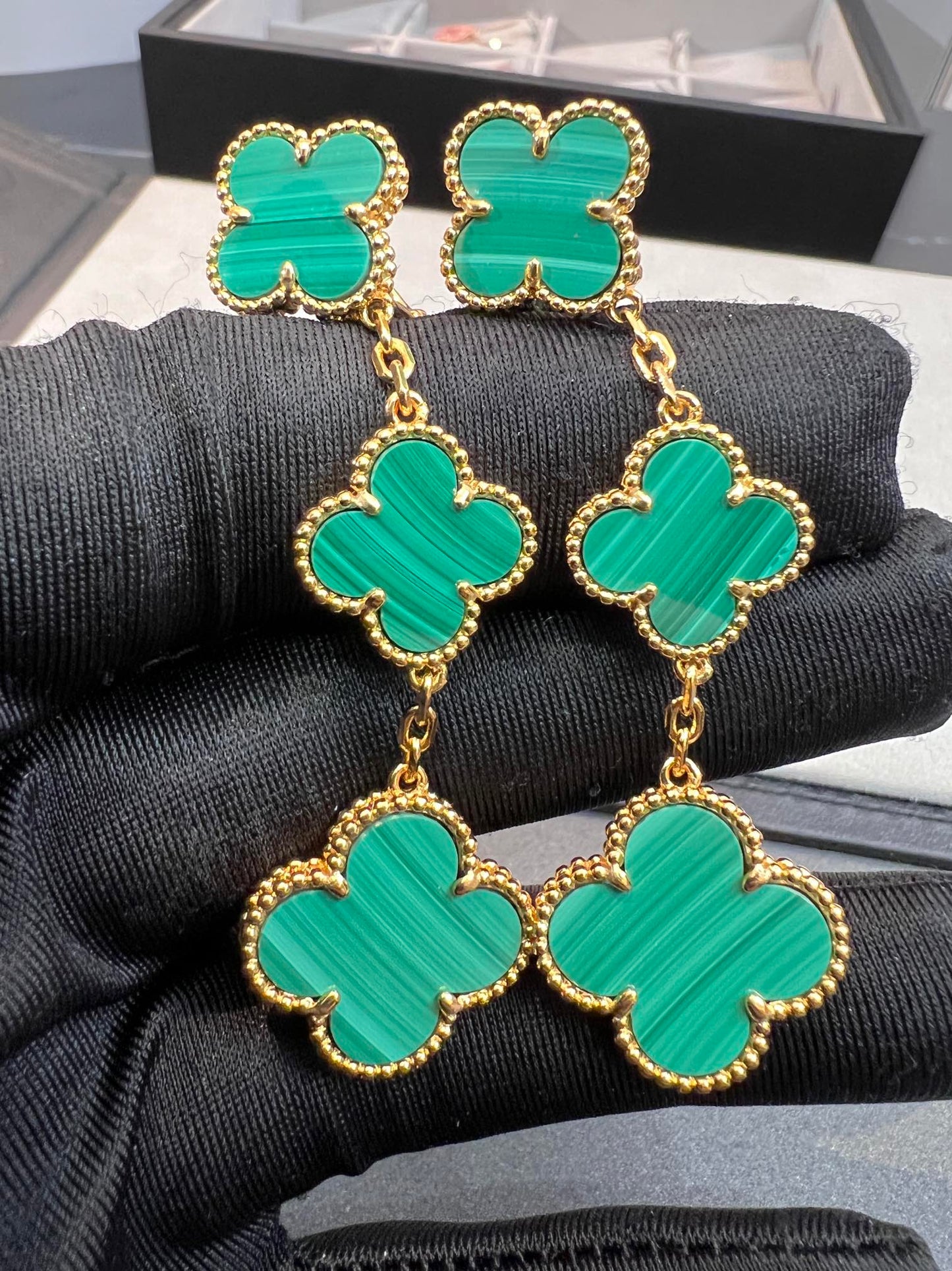 [Vicky]CLOVER MALACHITE 3 MOTIFS GOLD