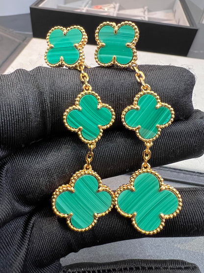 [Vicky]CLOVER MALACHITE 3 MOTIFS GOLD
