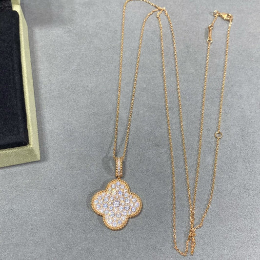 [Vicky]CLOVER 25MM LARGE PEDANT DIAMOND PAVED LONG NECKLACE