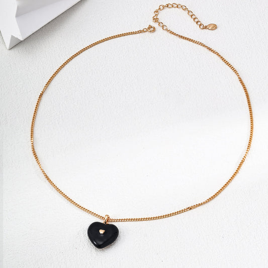 S925 Silver Black Enamel Heart Necklace