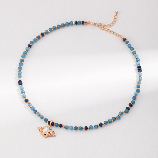 S925 Silver Evil Eye Pearl Lapis Necklace