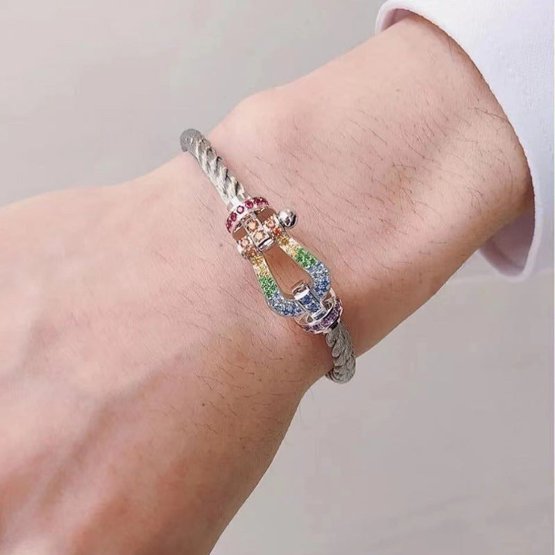 [Vicky]FORC LARGE HORSESHOE  COLORED DIAMOND BRACELET SILVER