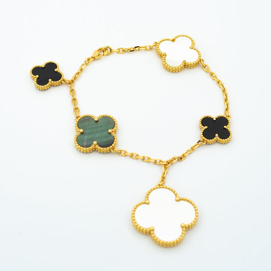 [Vicky]CLOVER BRACELET 5 MOTIFS ONYX MOP