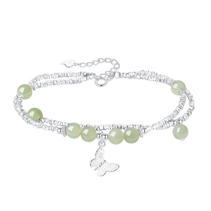 Silver Chips Butterfly Luxury Boutique Delicate Hetian Jade Bracelet