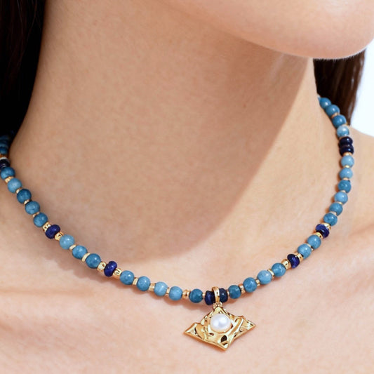 S925 Silver Evil Eye Pearl Lapis Necklace