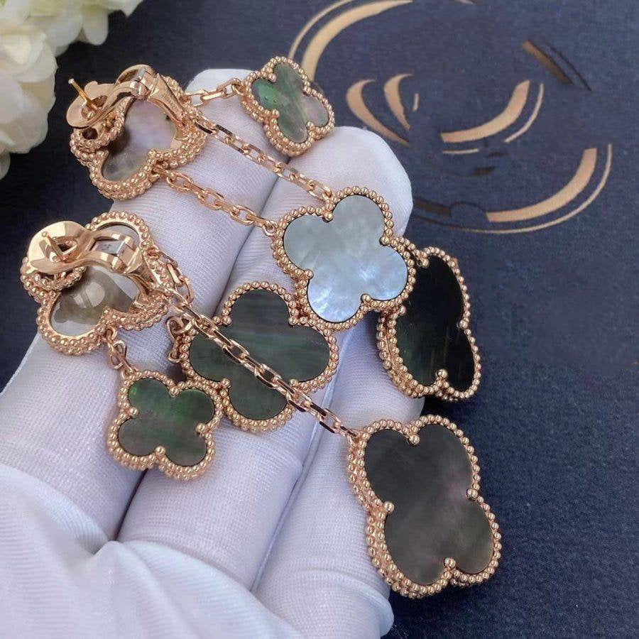 [Vicky]CLOVER EARRINGS DARK MOP 4 MOTIFS ROSE GOLD