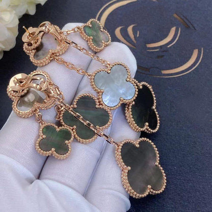 [Vicky]CLOVER EARRINGS DARK MOP 4 MOTIFS ROSE GOLD