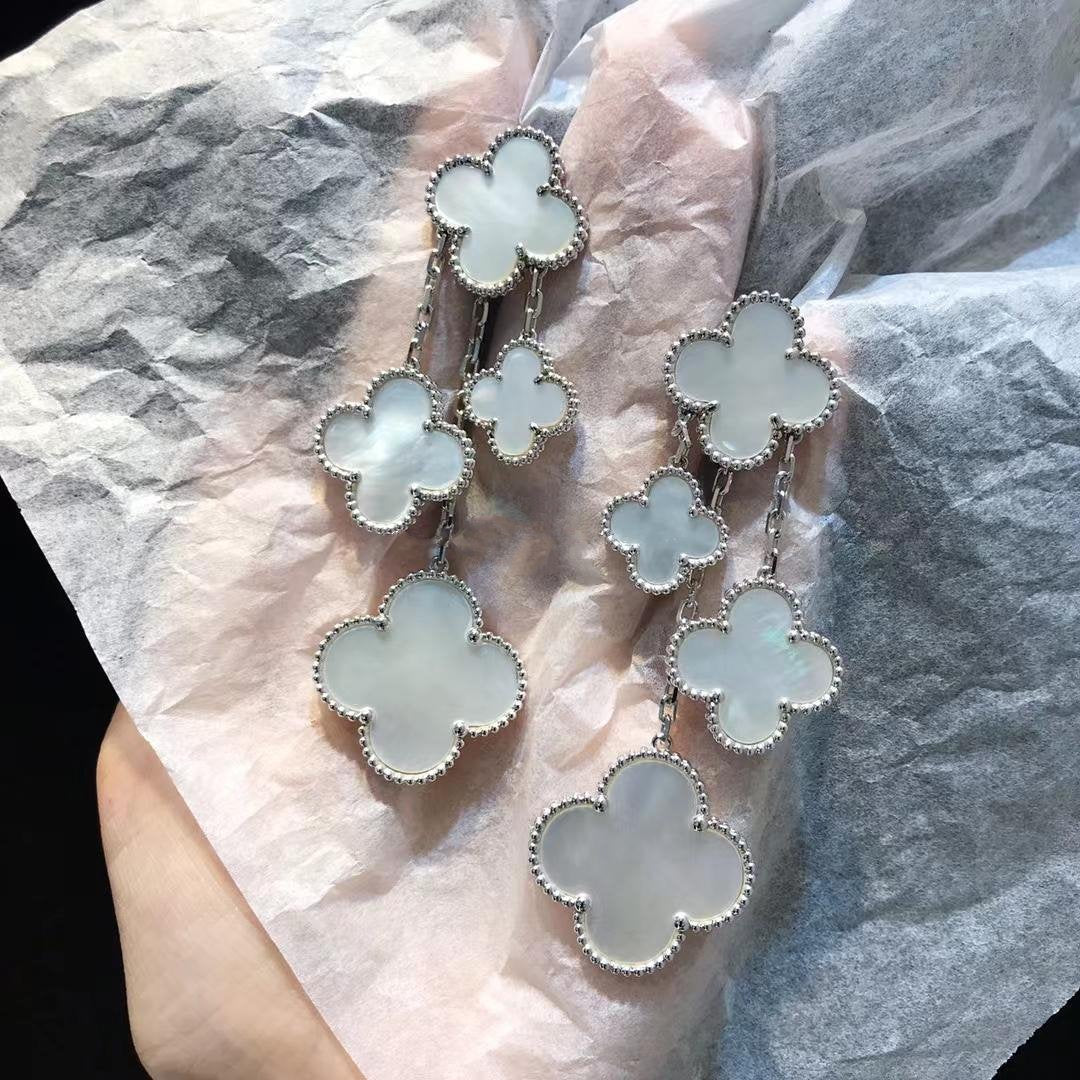 [Vicky]CLOVER EARRINGS WHITE MOP 4 MOTIFS SILVER