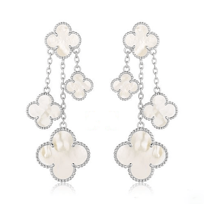 [Vicky]CLOVER EARRINGS WHITE MOP 4 MOTIFS SILVER