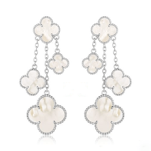 [Vicky]CLOVER EARRINGS WHITE MOP 4 MOTIFS SILVER