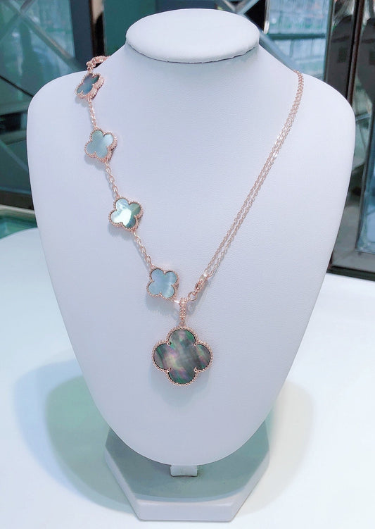 [Vicky]COMBINED BRACELET 5 MOTIFS AND NECKLACE DARK MOP ROSE GOLD
