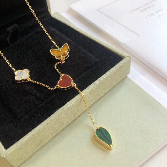 [Vicky]LUCKY SPRING 4 MOTIFS ROSE GOLD NECKLACE